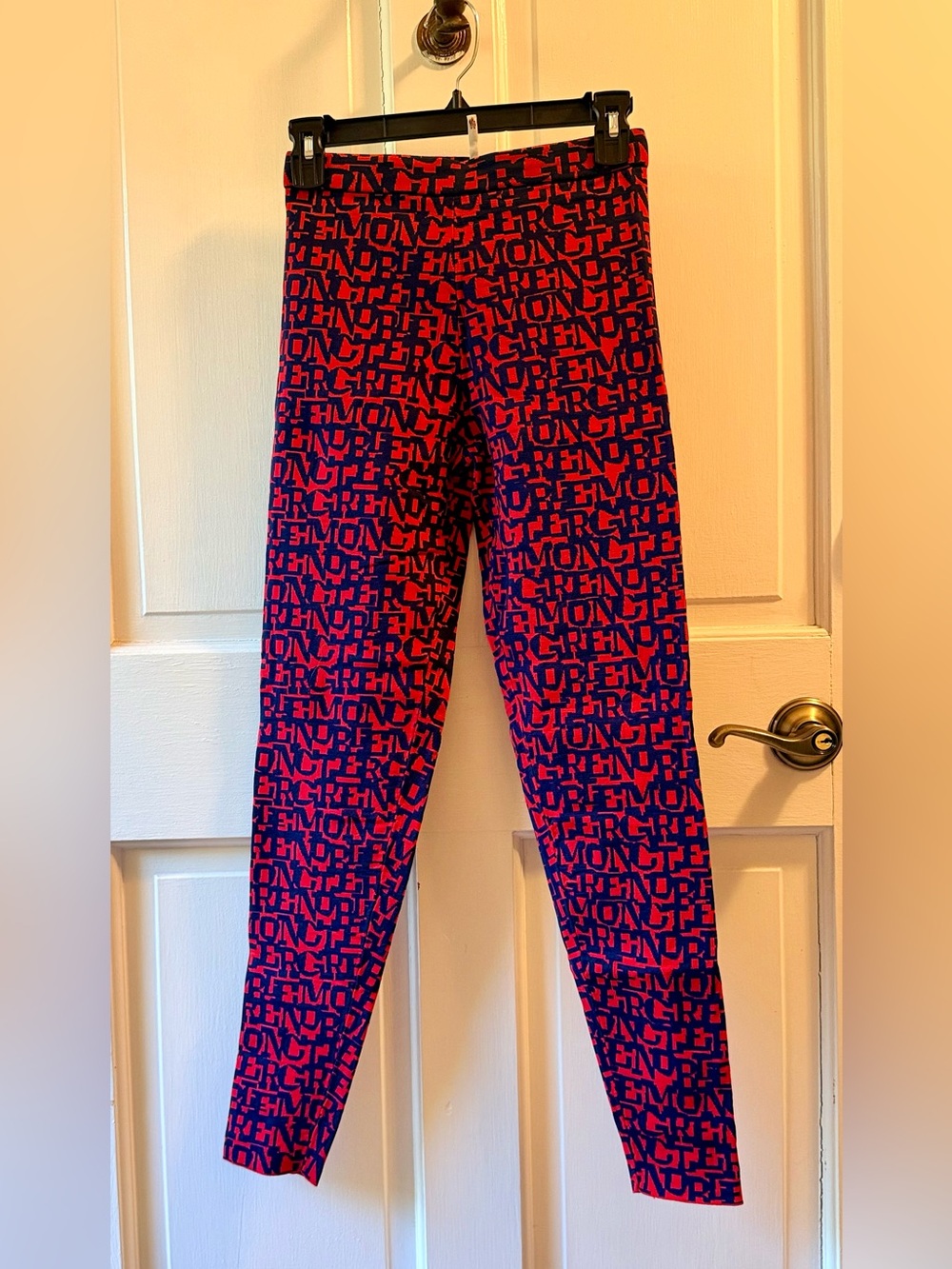 Authentic Moncler Red and Blue Logo-Print Leggings